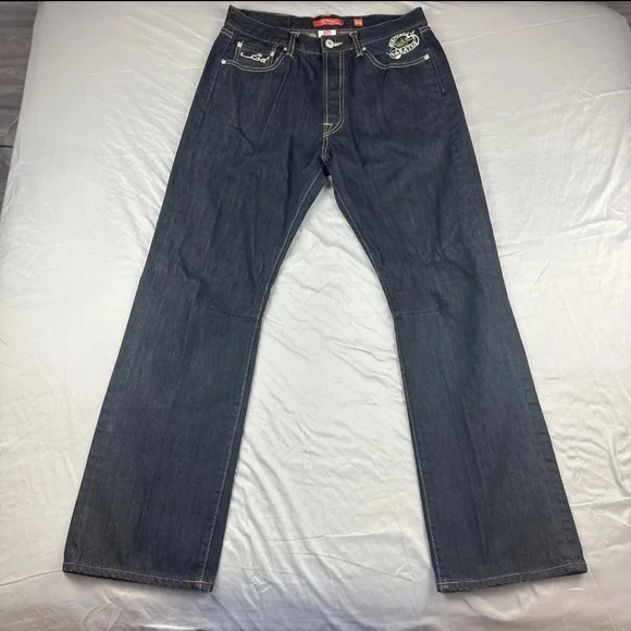 RARE Ed Hardy Dark Wash 2009 Tiger Dragon Scull Tattoo Jeans